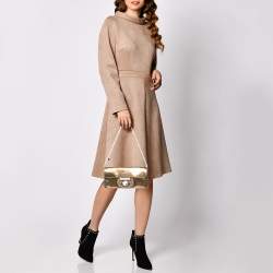 Tod's Metallic Gold Snakeskin and Leather Flap Baguette 