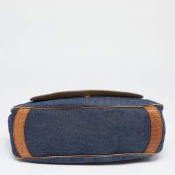 Tod's Blue/Brown Denim and Croc Embossed Leather Front Pocket Hobo