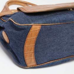 Tod's Blue/Brown Denim and Croc Embossed Leather Front Pocket Hobo