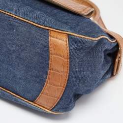 Tod's Blue/Brown Denim and Croc Embossed Leather Front Pocket Hobo