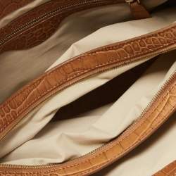 Tod's Blue/Brown Denim and Croc Embossed Leather Front Pocket Hobo