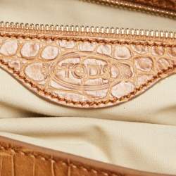 Tod's Blue/Brown Denim and Croc Embossed Leather Front Pocket Hobo