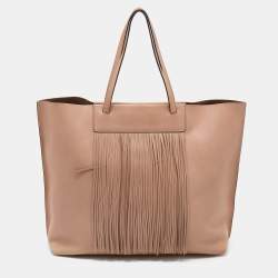 مملوكة مسبقًا Tod's Beige Leather Fringe Media Shopper Tote