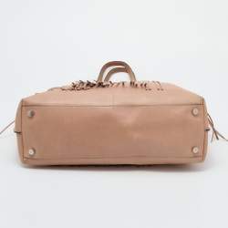 مملوكة مسبقًا Tod's Beige Leather Fringe Media Shopper Tote