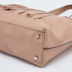 مملوكة مسبقًا Tod's Beige Leather Fringe Media Shopper Tote