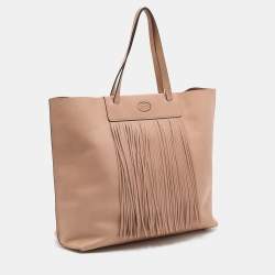 مملوكة مسبقًا Tod's Beige Leather Fringe Media Shopper Tote