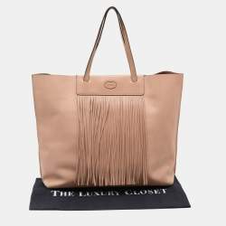مملوكة مسبقًا Tod's Beige Leather Fringe Media Shopper Tote
