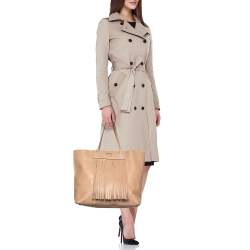 مملوكة مسبقًا Tod's Beige Leather Fringe Media Shopper Tote