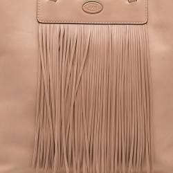 مملوكة مسبقًا Tod's Beige Leather Fringe Media Shopper Tote