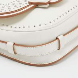 Tod's White Leather Studded Double T Saddle Bag