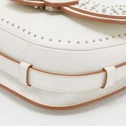 Tod's White Leather Studded Double T Saddle Bag