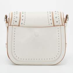 Tod's White Leather Studded Double T Saddle Bag