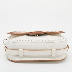 Tod's White Leather Studded Double T Saddle Bag