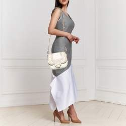 Tod's White Leather Studded Double T Saddle Bag