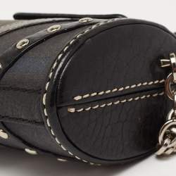 Tod's Black Leather and Canvas Studded Flap Shoulder Bag