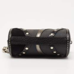 Tod's Black Leather and Canvas Studded Flap Shoulder Bag
