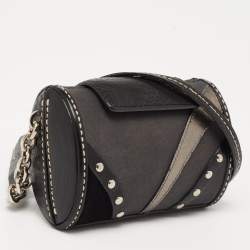 Tod's Black Leather and Canvas Studded Flap Shoulder Bag