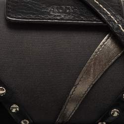 Tod's Black Leather and Canvas Studded Flap Shoulder Bag