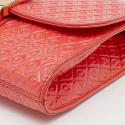 Tod's Coral Orange Signature Embossed Patent Leather Flap Shoulder Bag