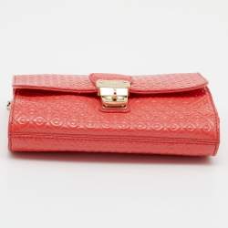 Tod's Coral Orange Signature Embossed Patent Leather Flap Shoulder Bag