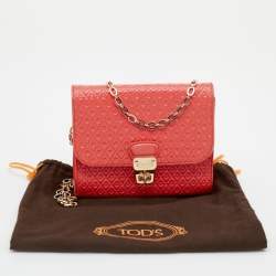 Tod's Coral Orange Signature Embossed Patent Leather Flap Shoulder Bag