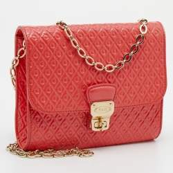 Tod's Coral Orange Signature Embossed Patent Leather Flap Shoulder Bag