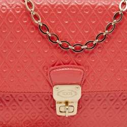 Tod's Coral Orange Signature Embossed Patent Leather Flap Shoulder Bag