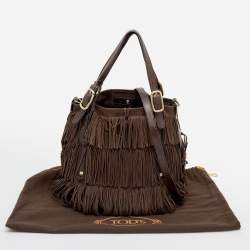 Tod's Brown Suede and Leather G-Line Frange Media Tote