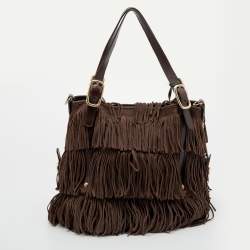 Tod's Brown Suede and Leather G-Line Frange Media Tote