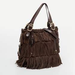 Tod's Brown Suede and Leather G-Line Frange Media Tote