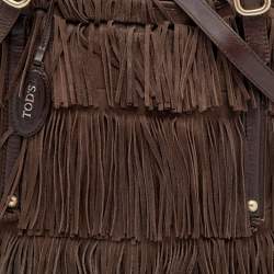 Tod's Brown Suede and Leather G-Line Frange Media Tote