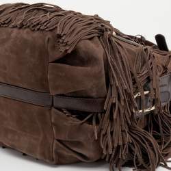 Tod's Brown Suede and Leather G-Line Frange Media Tote