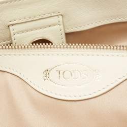 Tod's Cream/Brown Leather and Patent Leather Medium Flower Tote