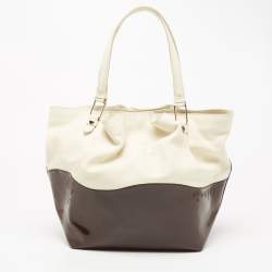 Tod's Cream/Brown Leather and Patent Leather Medium Flower Tote