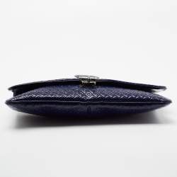 Tod's Blue Signature Embossed Patent Leather Turnlock Flap Clutch