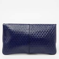 Tod's Blue Signature Embossed Patent Leather Turnlock Flap Clutch
