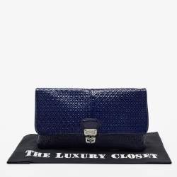 Tod's Blue Signature Embossed Patent Leather Turnlock Flap Clutch