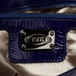 Tod's Blue Signature Embossed Patent Leather Turnlock Flap Clutch