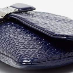 Tod's Blue Signature Embossed Patent Leather Turnlock Flap Clutch