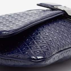 Tod's Blue Signature Embossed Patent Leather Turnlock Flap Clutch