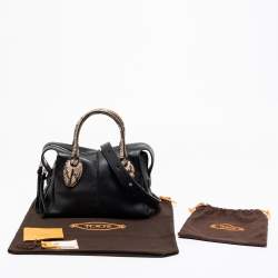 Tod's Black/Beige Leather And Python D-Styling Bauletto Satchel