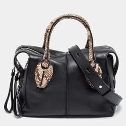 Tod's Black/Beige Leather And Python D-Styling Bauletto Satchel