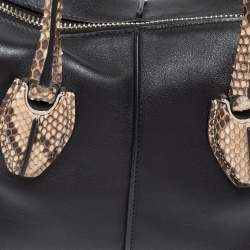 Tod's Black/Beige Leather And Python D-Styling Bauletto Satchel
