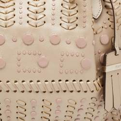Tod's Metallic Beige Leather Small Studded Flower Tote