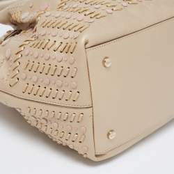 Tod's Metallic Beige Leather Small Studded Flower Tote