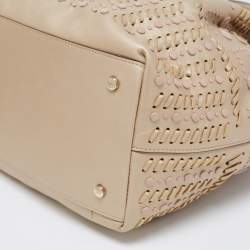 Tod's Metallic Beige Leather Small Studded Flower Tote