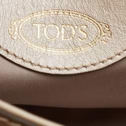 Tod's Metallic Beige Leather Small Studded Flower Tote