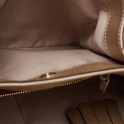 Tod's Metallic Beige Leather Small Studded Flower Tote