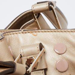 Tod's Metallic Beige Leather Small Studded Flower Tote