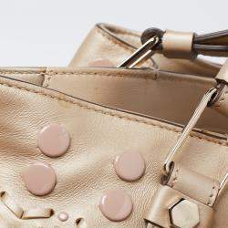 Tod's Metallic Beige Leather Small Studded Flower Tote